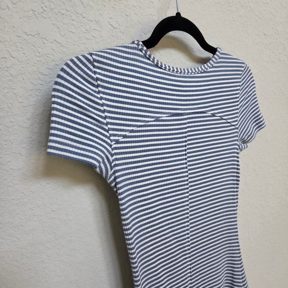 Free People Striped Ribbed Knit Top Womens Small Cut outs Short Sleeve Tee - Picture 8 of 9